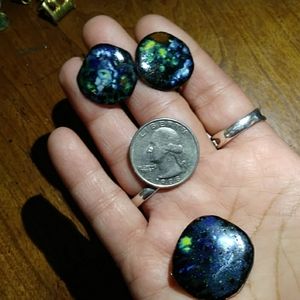 ON SALE NOW! Copper /enamel vintage screw earring & brooch set